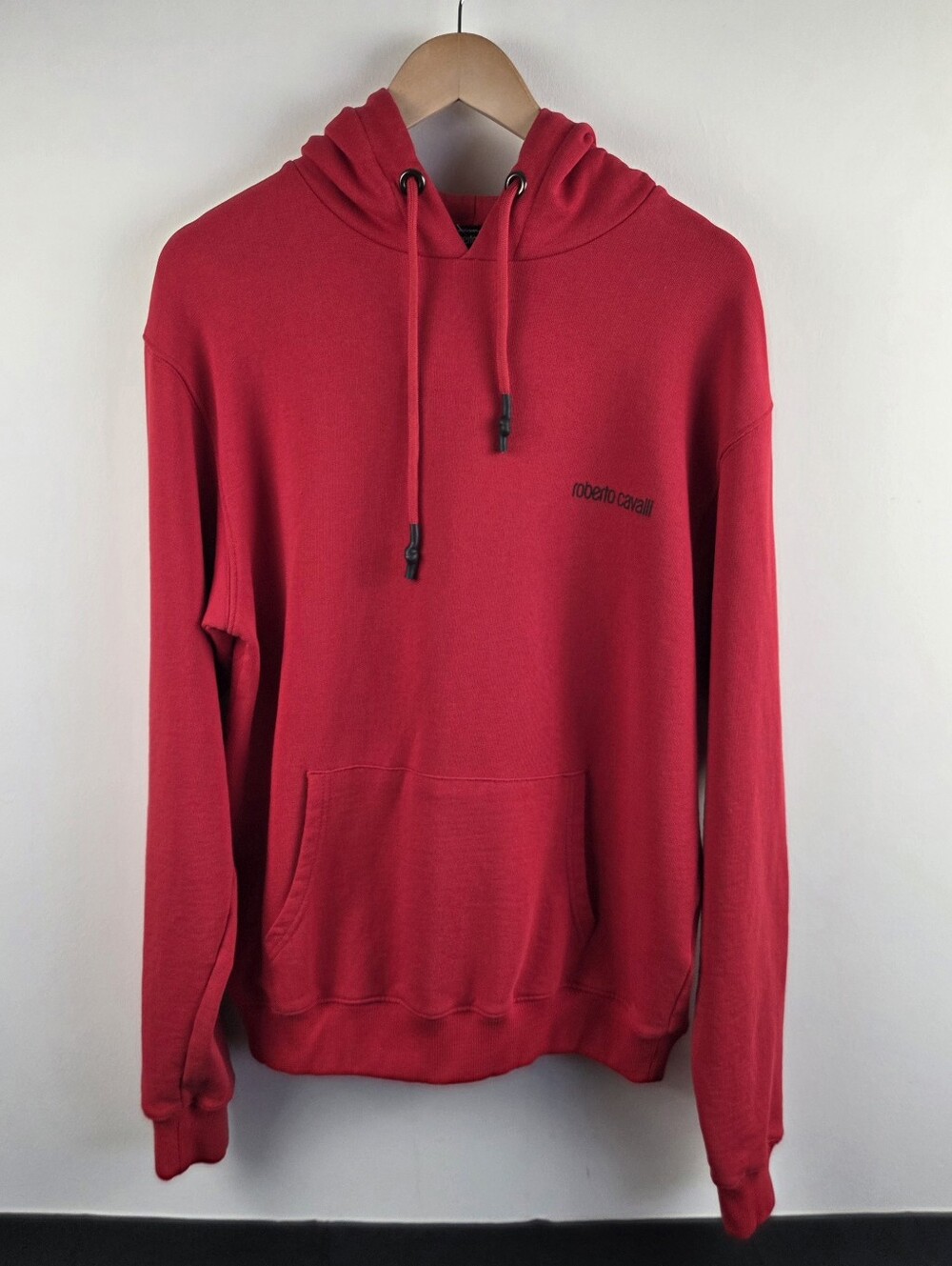 Roberto Cavalli Hoodie Mens XL Red Pullover Big Logo 100% Cotton